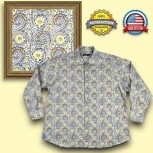Cremieux Classics MEN'S XXL Floral Paisley Button Up Down Shirt Blue Yellow EUC